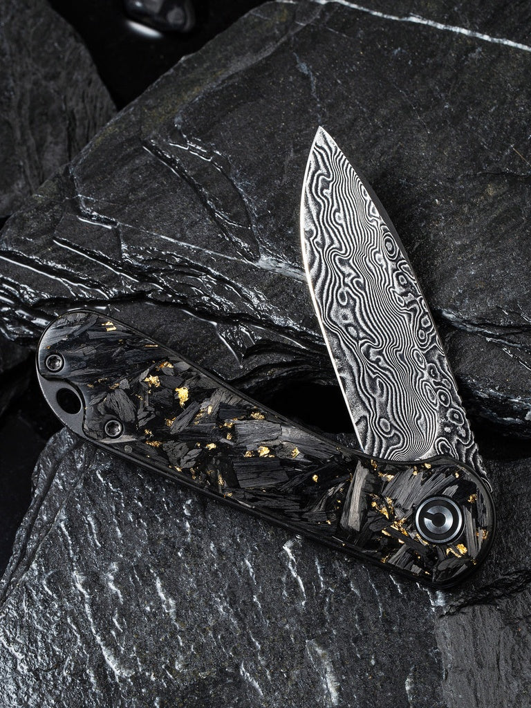 CIVIVI Elementum Shredded CF and Gold Damascus #C907C-DS1