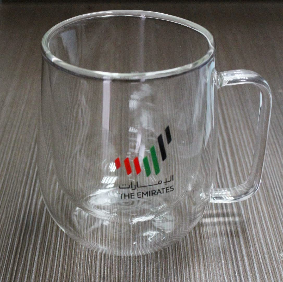 BLACKSTONE Double Wall Glass Tumbler Cups with UAE Logo, Suitable for coffee, Coffee Cups 300ML #DH925