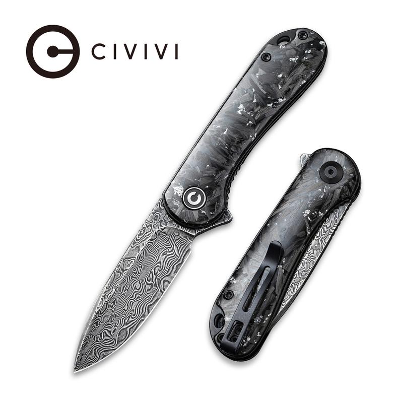 CIVIVI Elementum Shredded CF and Silver Damascus #C907C-DS2