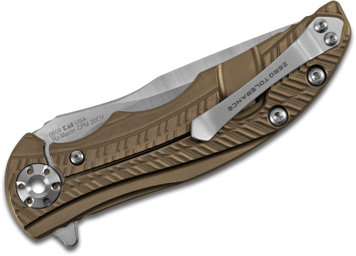 ZT Folding Knife CPM-20CV Two-Tone Blade, Bronze Anodized Titanium Handles #ZT0609