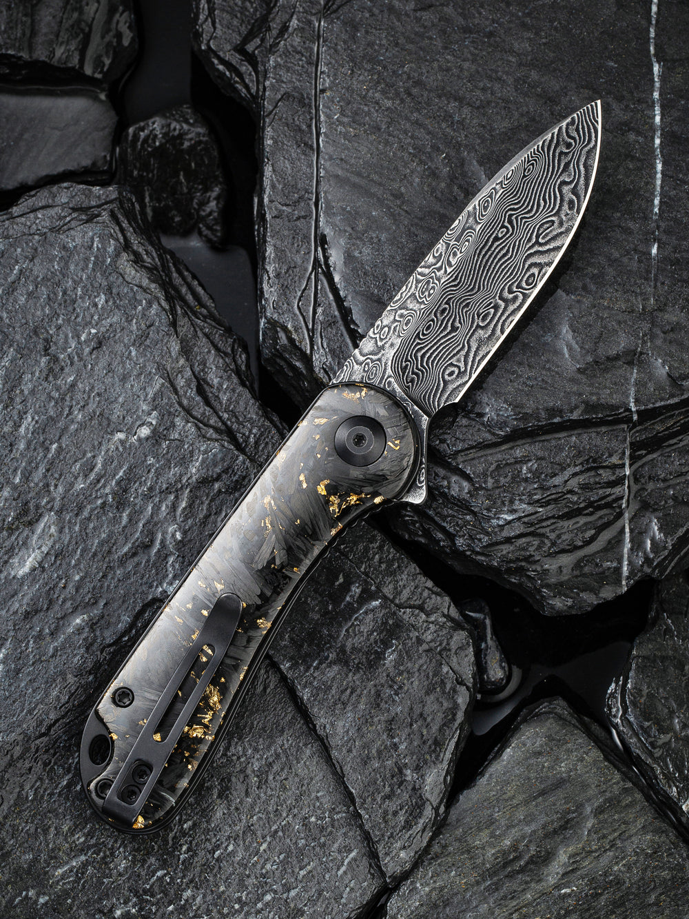 CIVIVI Elementum Shredded CF and Gold Damascus #C907C-DS1