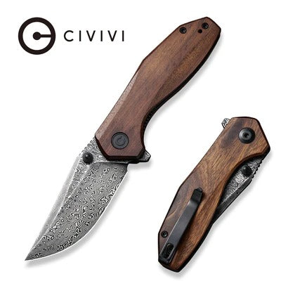 CIVIVI ODD 22 Flipper & Thumb Stud Knife Wood Handle Damascus Blade #CIVC21032DS1