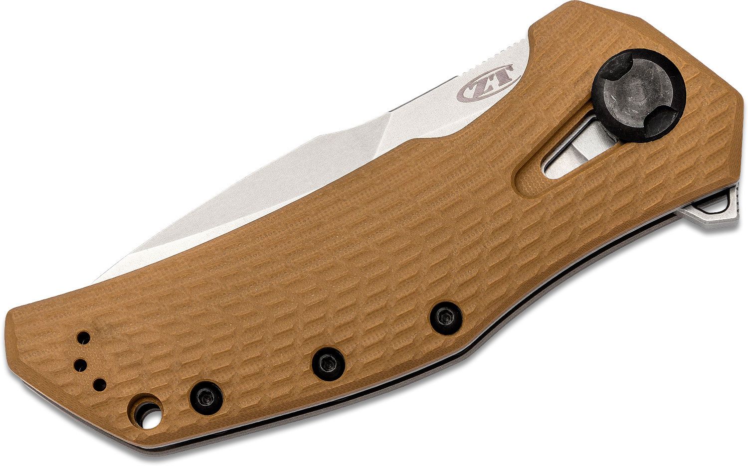 ZT Folding Knife Stonewashed CPM-20CV Blade, Coyote Tan G10 & Titanium Handles #0308