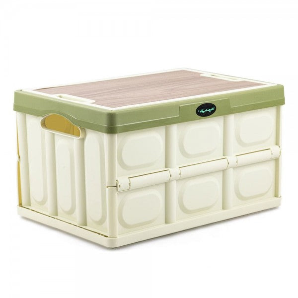 FOLDING STORAGE BOX  WITH WOOD LID 55  LITER - GREEN FROM AL-RIMAYA #22-3834