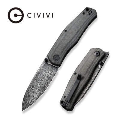 CIVIVI Sokoke Front Flipper & Thumb Stud Knife Damascus Blade Micarta Handle #CIVC22007DS1