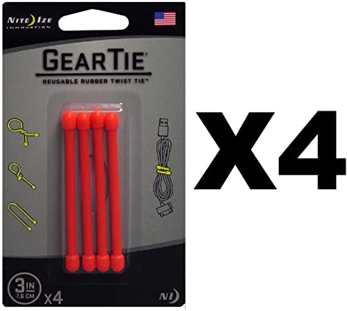 Nite Ize GT3-4PK-A1 Gear Tie 3"" - Asst. 4PK Orange, Green, Red & Black **EOL**" NI5002